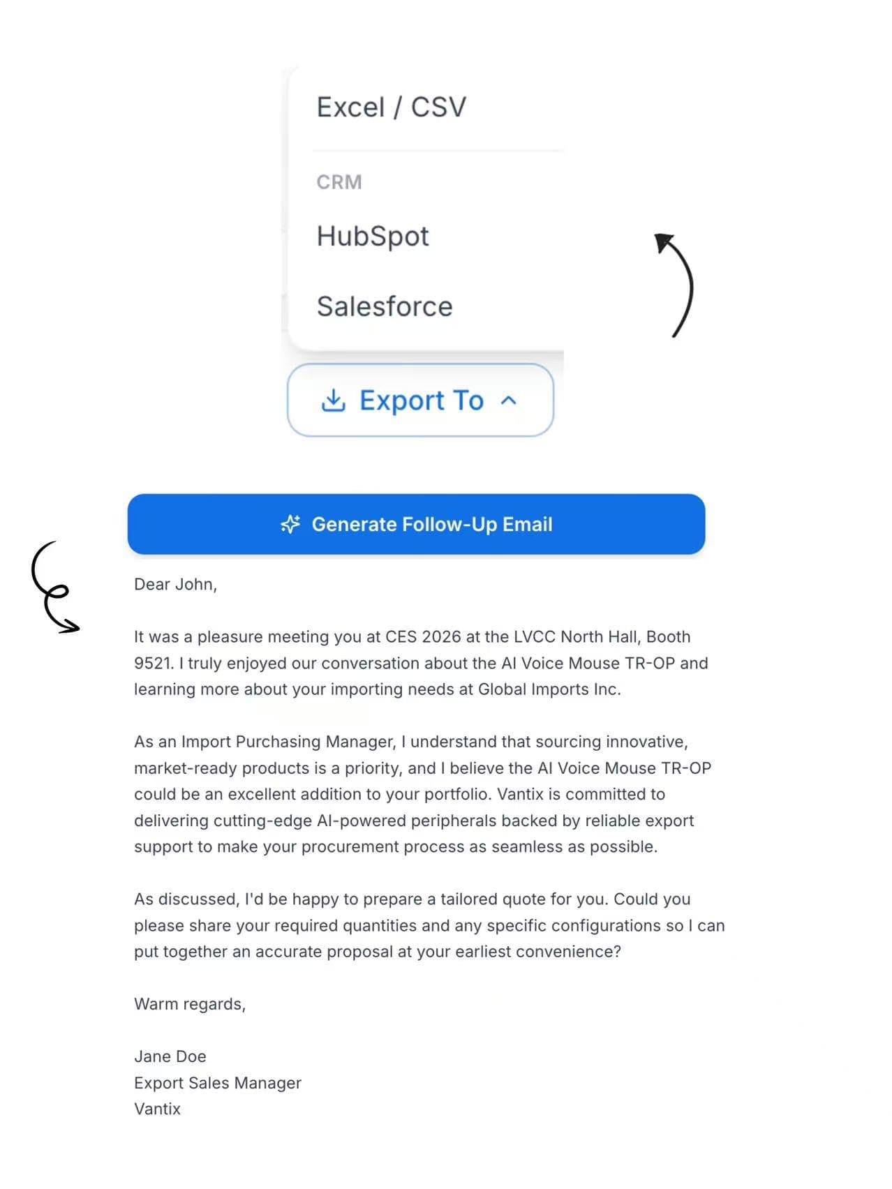 Export contacts or send follow-up emails